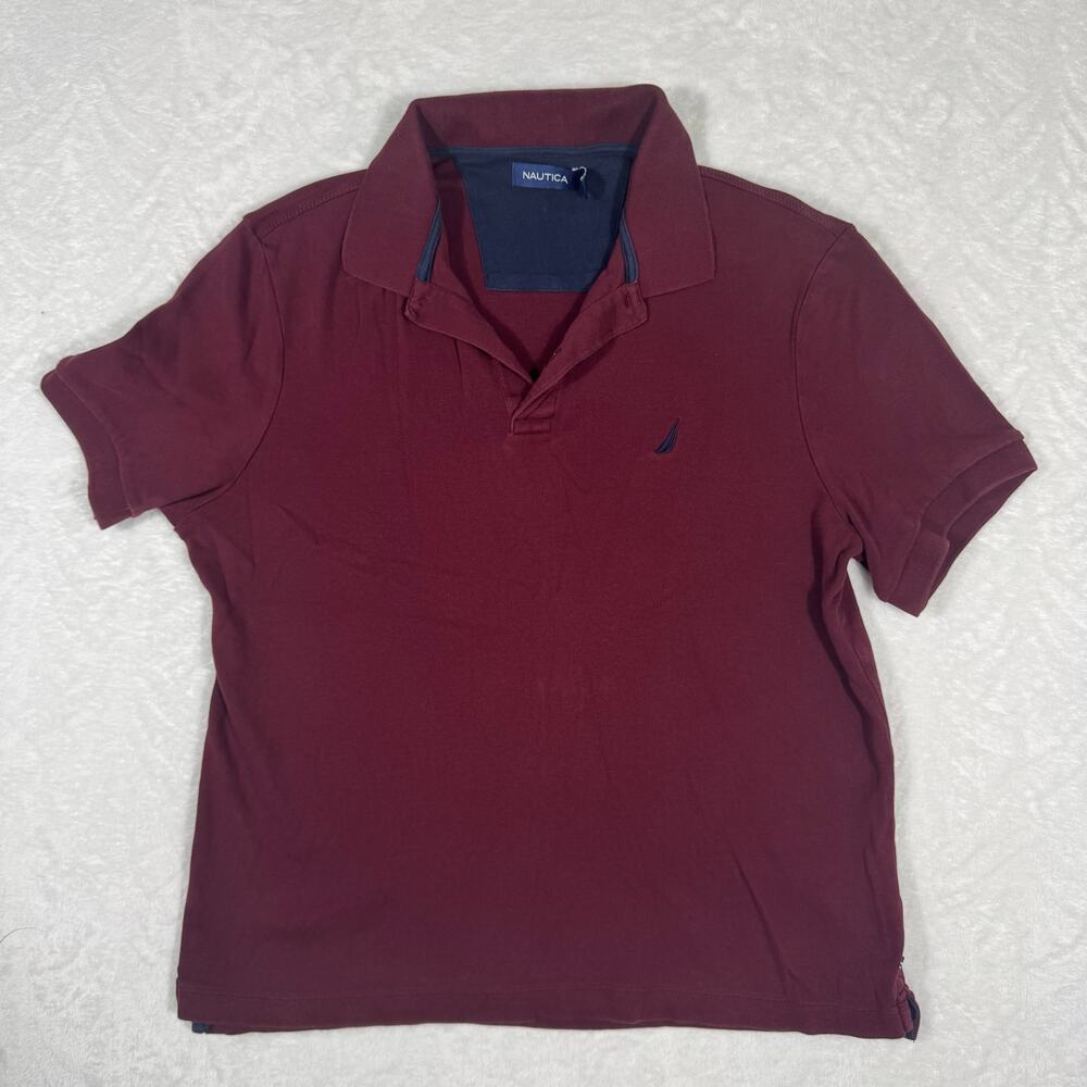 Nautica Polo Men's Large Burgundy Classic Fit‎ Shirt Short Sleeve Casual Cotton